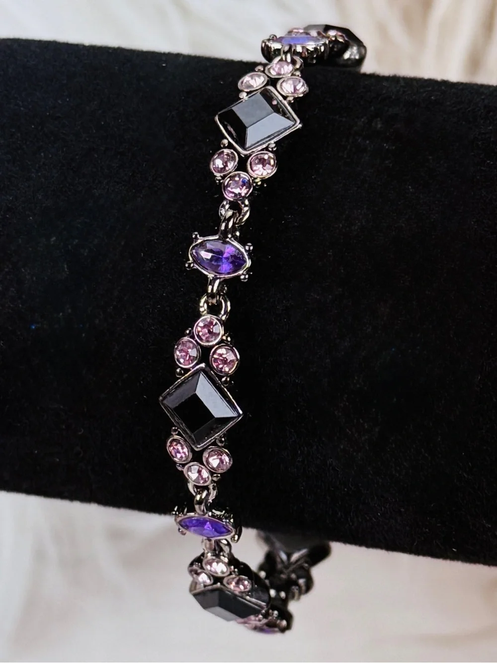 Elegant Black Gunmetal Pink Purple Crystal Bracelet